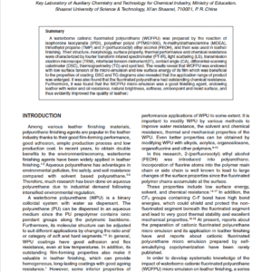 Preparation of Cationic Fluorinated Polyurethane Micro-emulsion and its Application in Leather Finishing