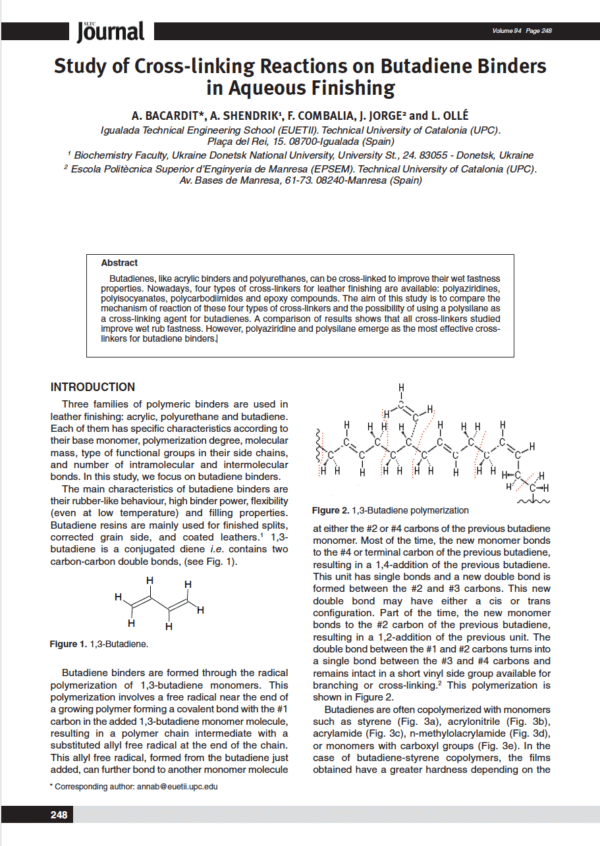 Study of Cross-linking Reactions on Butadiene Binders in Aqueous Finishing