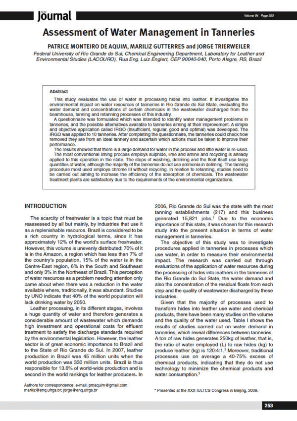 Assessment of Water Management in Tanneries