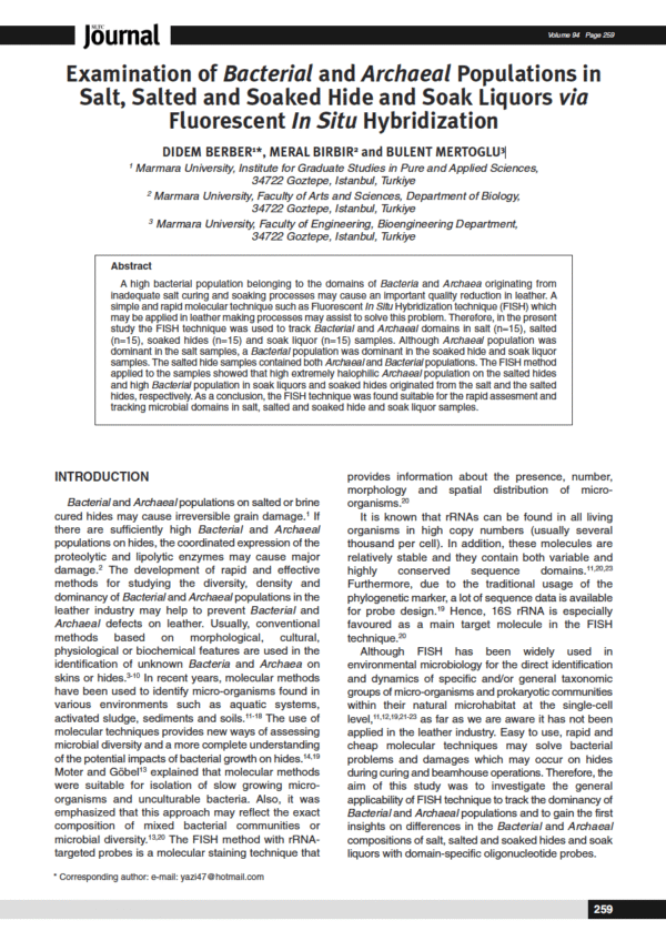 Examination of Bacterial and Archaeal Populations in Salt, Salted and Soaked Hide and Soak Liquors via Fluorescent In Situ Hybridization