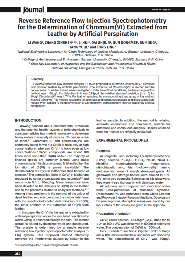 Reverse Reference Flow Injection Spectrophotometry for the Determination of Chromium(VI) Extracted from Leather by Artificial Perspiration