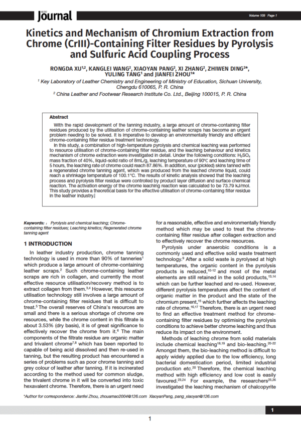 Kinetics and Mechanism of Chromium Extraction from Chrome (CrIII)-Containing Filter Residues by Pyrolysis and Sulfuric Acid Coupling Process