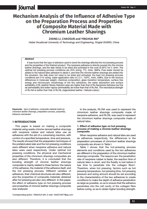 Mechanism Analysis of the Influence of Adhesive Type on the Preparation Process and Properties of Composite Material Made with Chromium Leather Shavings