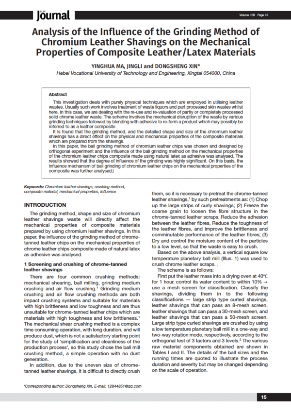 Analysis of the Influence of the Grinding Method of Chromium Leather Shavings on the Mechanical Properties of Composite Leather/Latex Materials