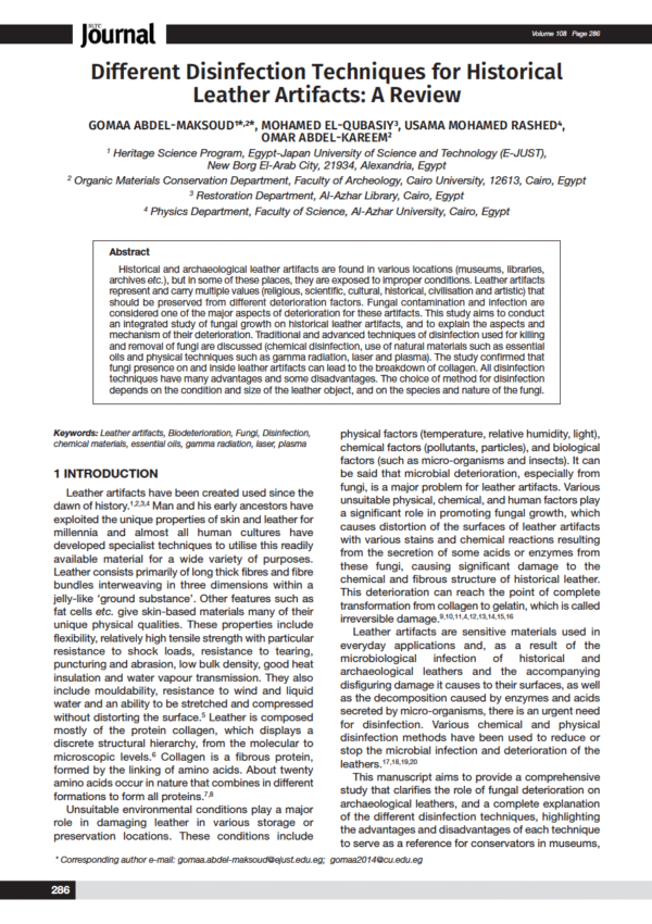 Different Disinfection Techniques for Historical Leather Artifacts: A Review
