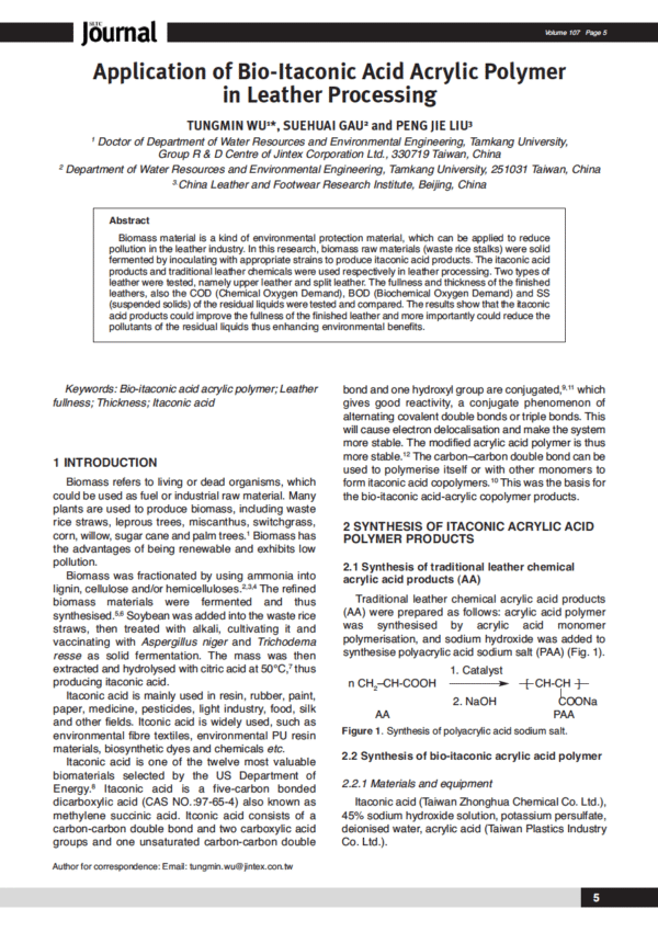 Application of Bio-Itaconic Acid Acrylic Polymer in Leather Processing
