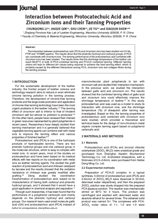 Interaction between Protocatechuic Acid and Zirconium Ions and their Tanning Properties