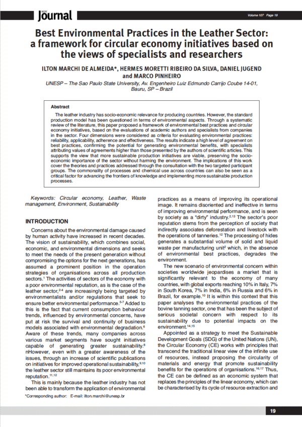 Best Environmental Practices in the Leather Sector: a framework for circular economy initiatives based on the views of specialists and researchers