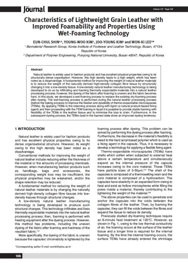 Characteristics of Lightweight Grain Leather with Improved Foamability and Properties Using Wet-Foaming Technology