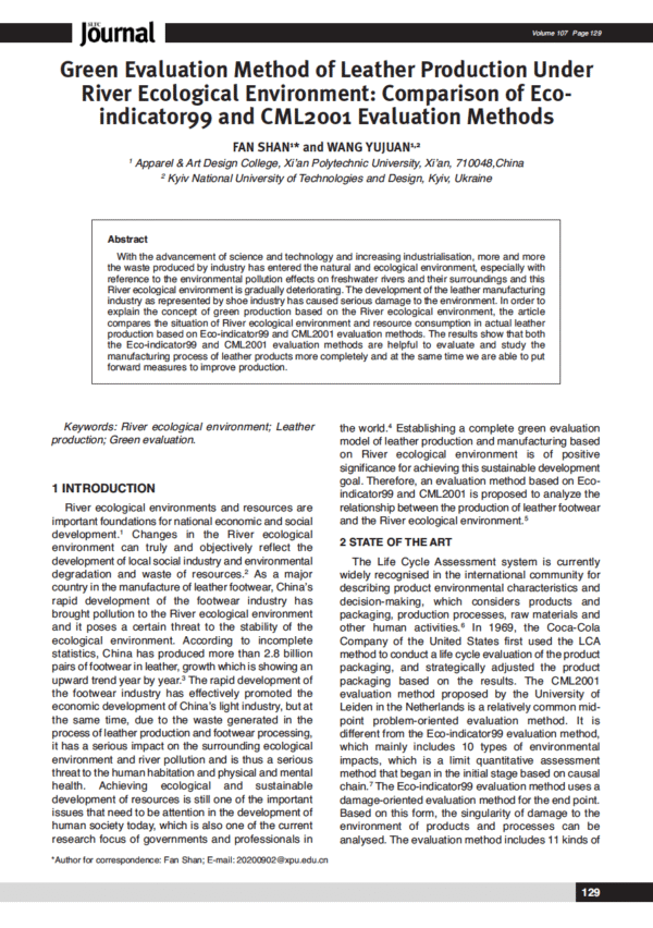 Green Evaluation Method of Leather Production Under River Ecological Environment: Comparison of Ecoindicator99 and CML2001 Evaluation Methods