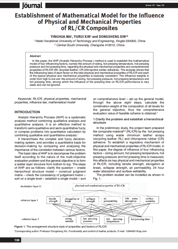 Establishment of Mathematical Model for the Influence of Physical and Mechanical Properties of RL/CR Composites