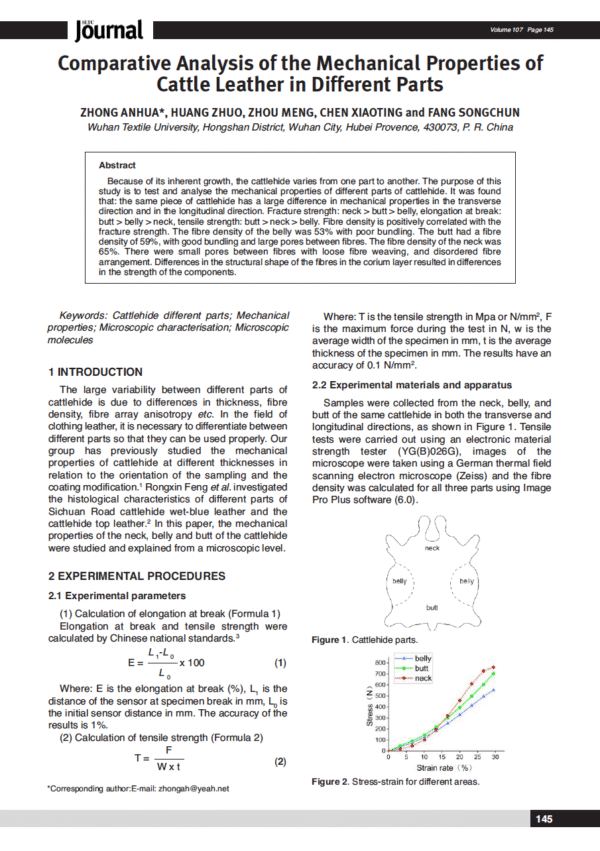 Comparative Analysis of the Mechanical Properties of Cattle Leather in Different Parts
