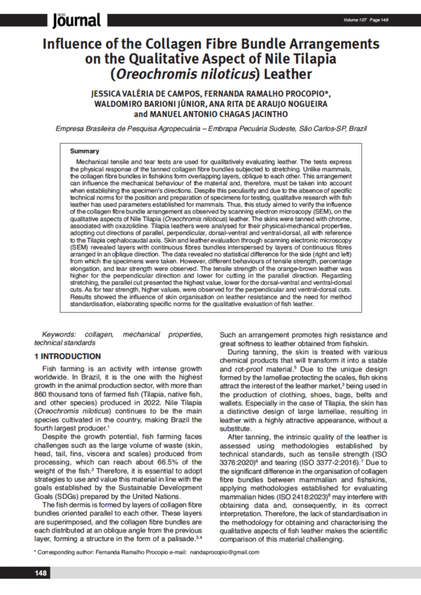 Influence of the Collagen Fibre Bundle Arrangements on the Qualitative Aspect of Nile Tilapia (Oreochromis niloticus) Leather
