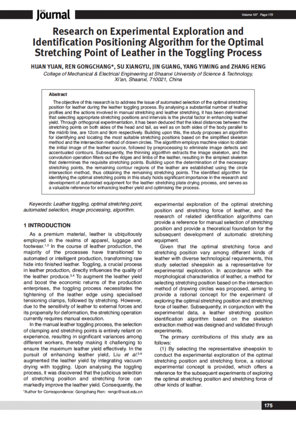 Research on Experimental Exploration and Identification Positioning Algorithm for the Optimal Stretching Point of Leather in the Toggling Process