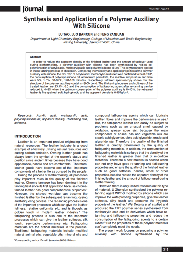 Synthesis and Application of a Polymer Auxiliary With Silicone