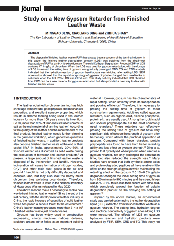 Study on a New Gypsum Retarder from Finished Leather Waste