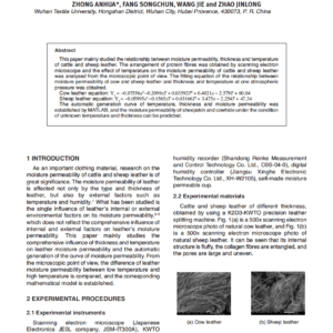Establishment and Prediction of Correlation Model between Moisture Permeability, Thickness and Temperature of Cattle and Sheep Leather