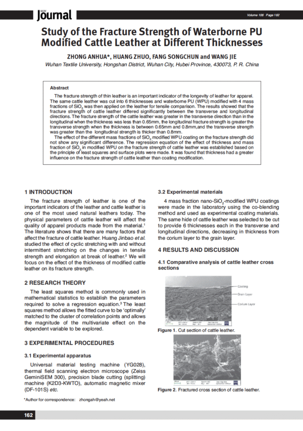Study of the Fracture Strength of Waterborne PU Modified Cattle Leather at Different Thicknesses