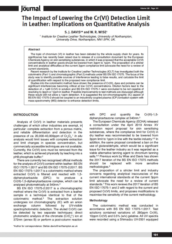The Impact of Lowering the Cr(VI) Detection Limit in Leather: Implications on Quantitative Analysis