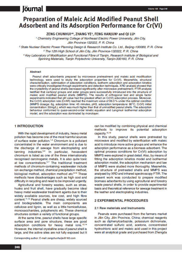 Preparation of Maleic Acid Modified Peanut Shell Adsorbent and its Adsorption Performance for Cr(VI)