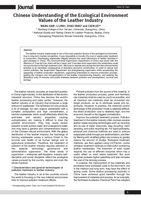 Chinese Understanding of the Ecological Environment Values of the Leather Industry