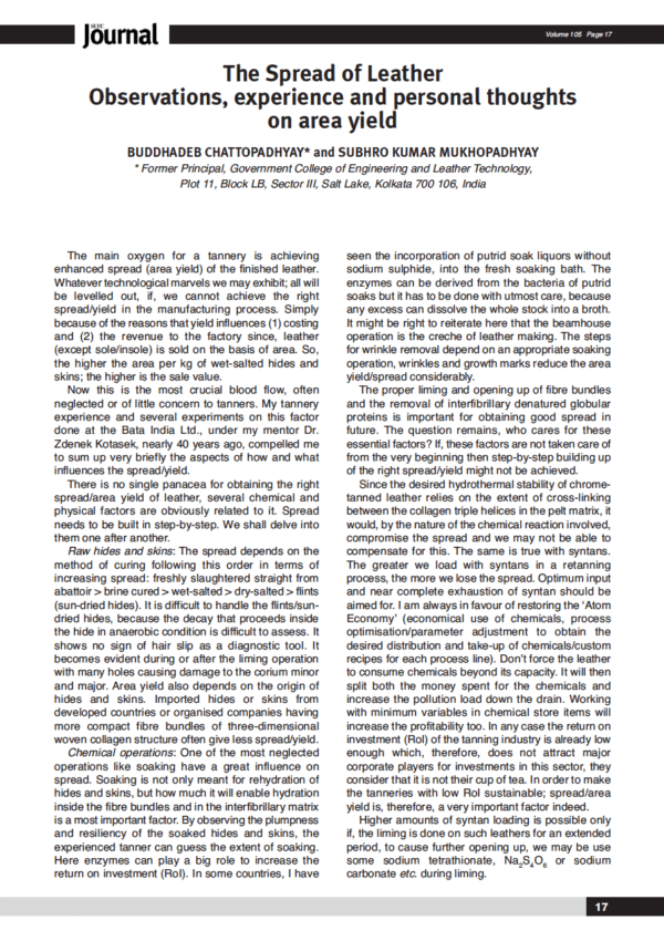The Spread of Leather Observations, experience and personal thoughts on area yield