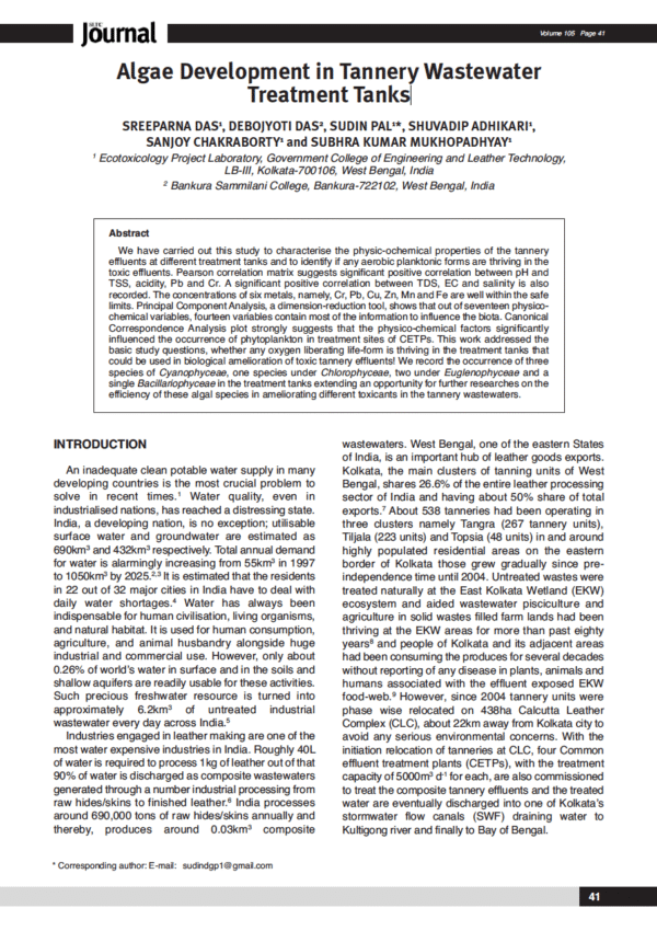 Algae Development in Tannery Wastewater Treatment Tanks