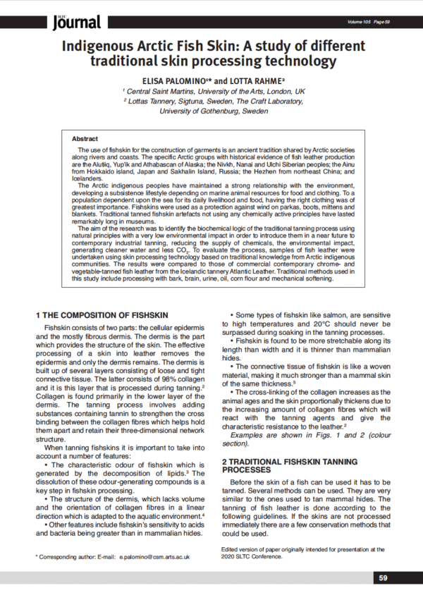Indigenous Arctic Fish Skin: A study of different traditional skin processing technology