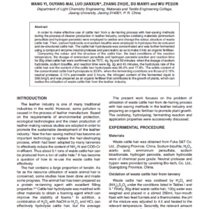 Re-utilisation of Biomass resources: Preparation and Application of an Organic Fertiliser Based on Waste Cattle Hair from Tannery