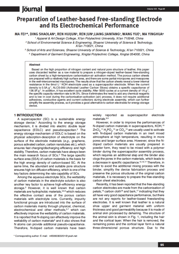 Preparation of Leather-based Free-standing Electrode and Its Electrochemical Performance