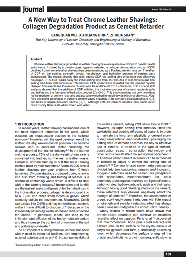 A New Way to Treat Chrome Leather Shavings: Collagen Degradation Product as Cement Retarder