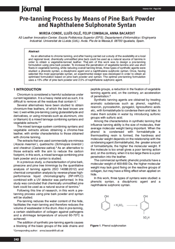 Pre-tanning Process by Means of Pine Bark Powder and Naphthalene Sulphonate Syntan