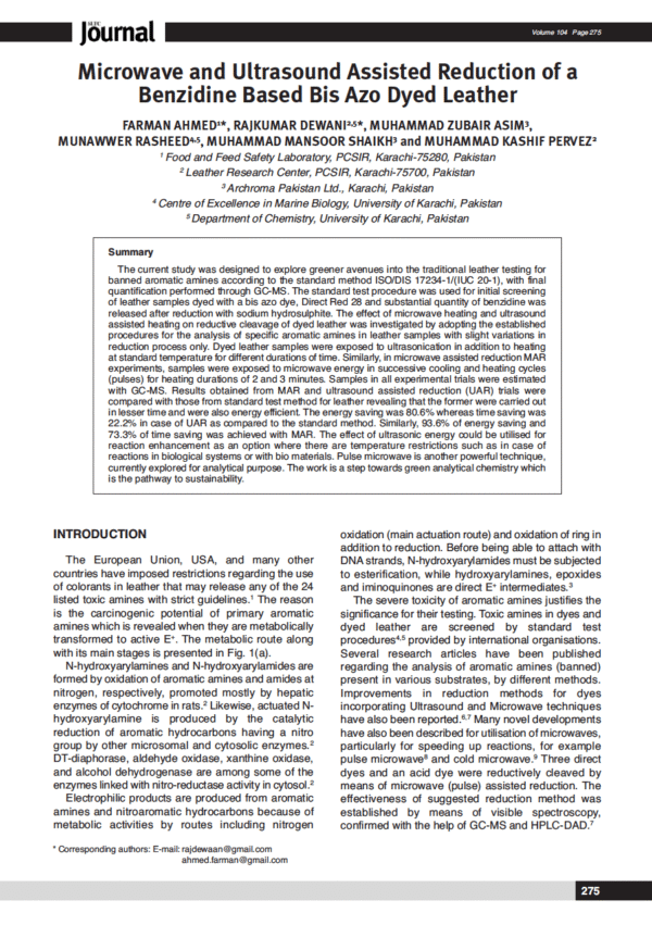 Microwave and Ultrasound Assisted Reduction of a Benzidine Based Bis Azo Dyed Leather