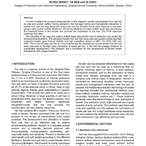 Appreciation of Waste Yak Hair: Preparation and Characterisation of Keratin from Yak Hair using Urea and Sodium Sulfide