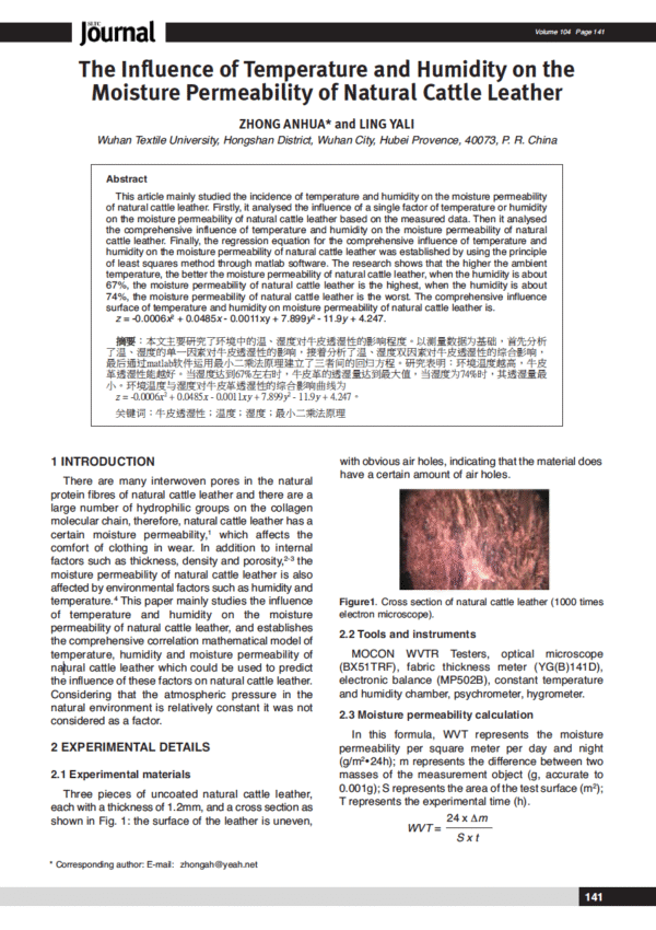 The Influence of Temperature and Humidity on the Moisture Permeability of Natural Cattle Leather