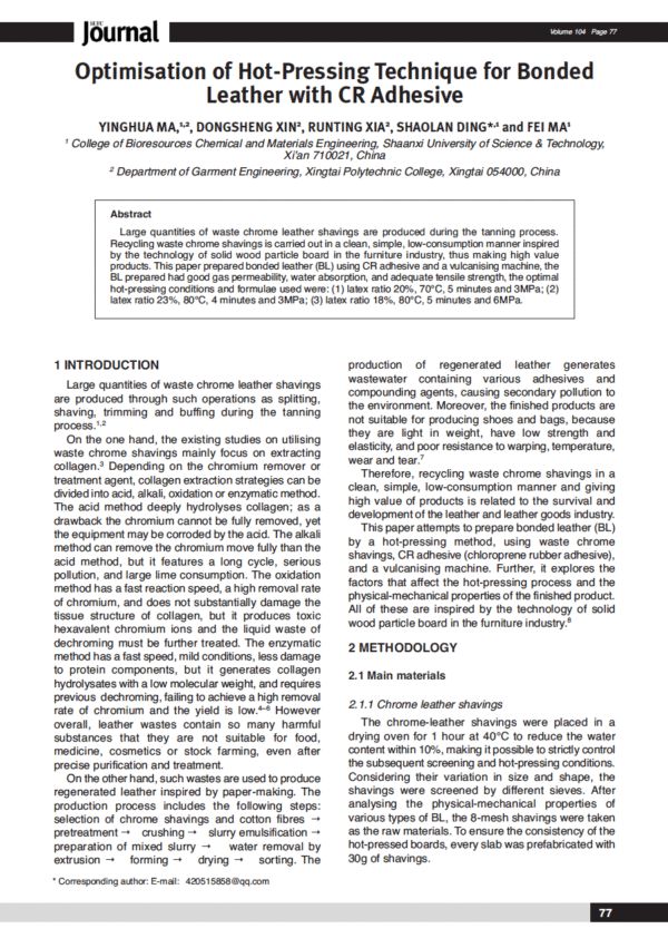 Optimisation of Hot-Pressing Technique for Bonded Leather with CR Adhesive