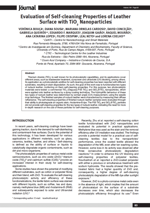 Evaluation of Self-cleaning Properties of Leather Surface with TiO2 Nanoparticles