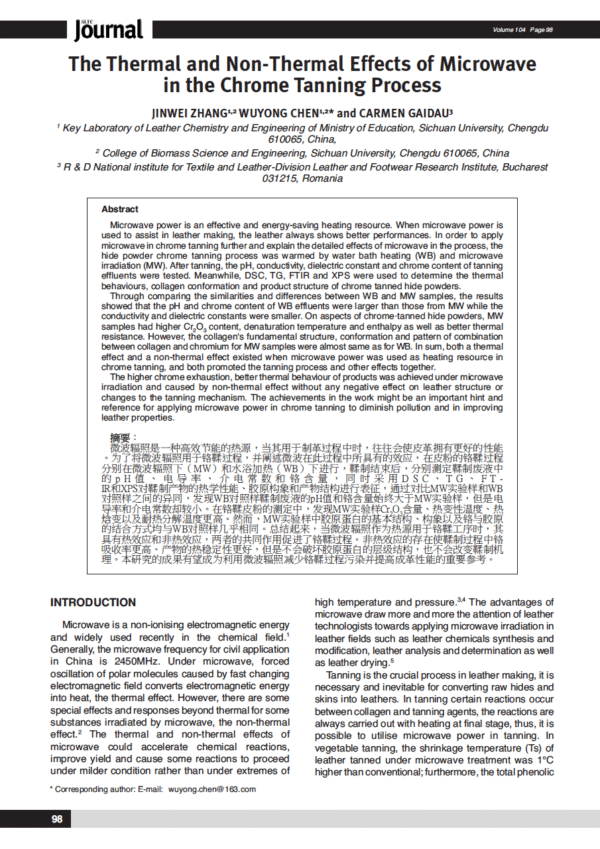 The Thermal and Non-Thermal Effects of Microwave in the Chrome Tanning Process