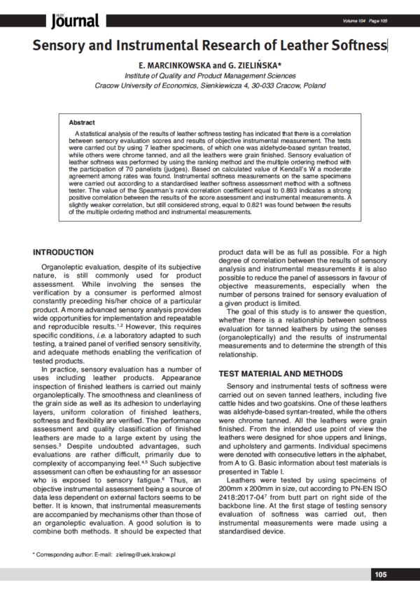 Sensory and Instrumental Research of Leather Softness