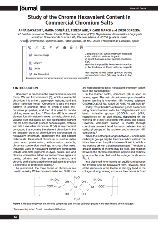 Study of the Chrome Hexavalent Content in Commercial Chromium Salts