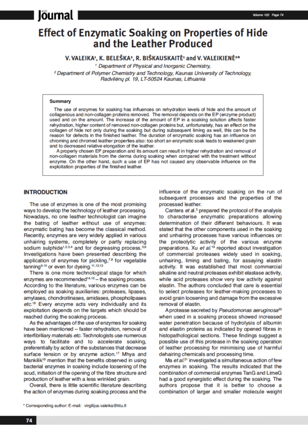 Effect of Enzymatic Soaking on Properties of Hide and the Leather Produced