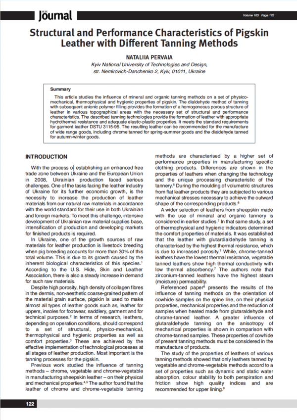 Structural and Performance Characteristics of Pigskin Leather with Different Tanning Methods