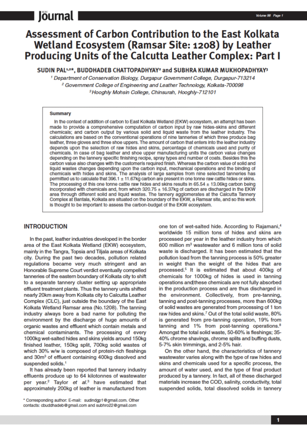 Assessment of Carbon Contribution to the East Kolkata Wetland Ecosystem (Ramsar Site: 1208) by Leather Producing Units of the Calcutta Leather Complex: Part I