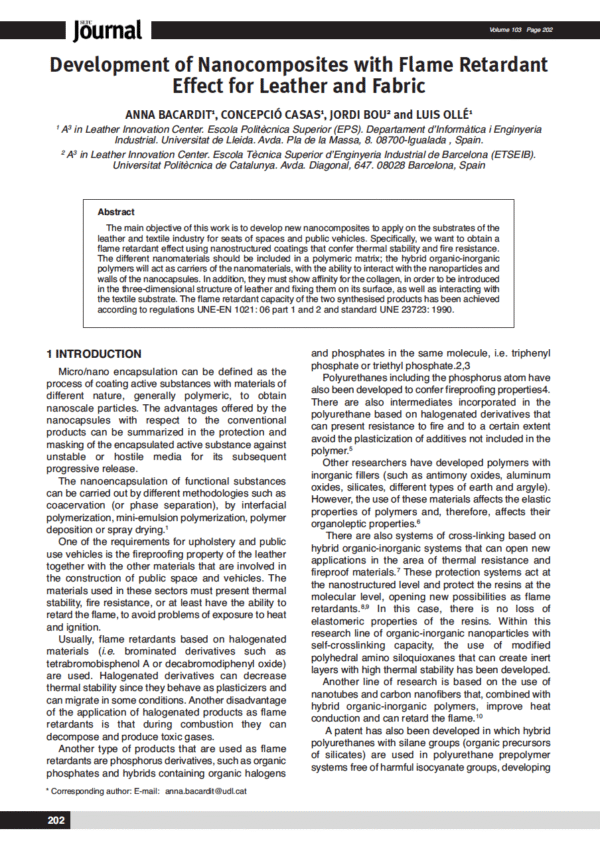 Development of Nanocomposites with Flame Retardant Effect for Leather and Fabric