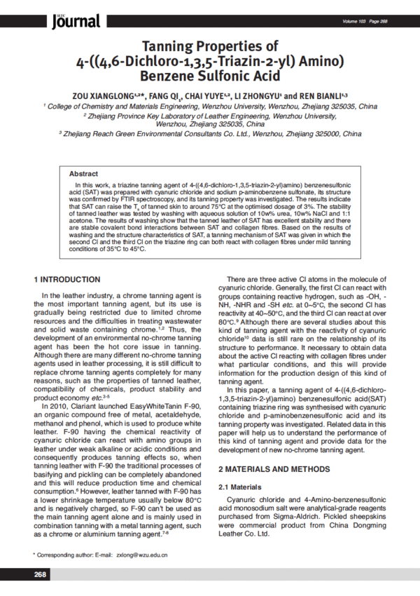 Tanning Properties of 4-((4,6-Dichloro-1,3,5-Triazin-2-yl) Amino) Benzene Sulfonic Acid