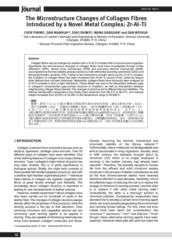 The Microstructure Changes of Collagen Fibres Introduced by a Novel Metal Complex: Zr-Al-Ti