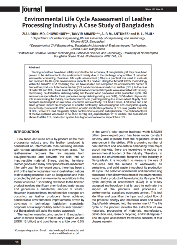 Environmental Life Cycle Assessment of Leather Processing Industry: A Case Study of Bangladesh