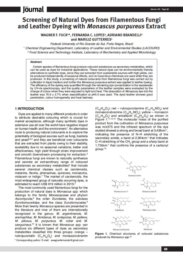Screening of Natural Dyes from Filamentous Fungi and Leather Dyeing with Monascus purpureus Extract