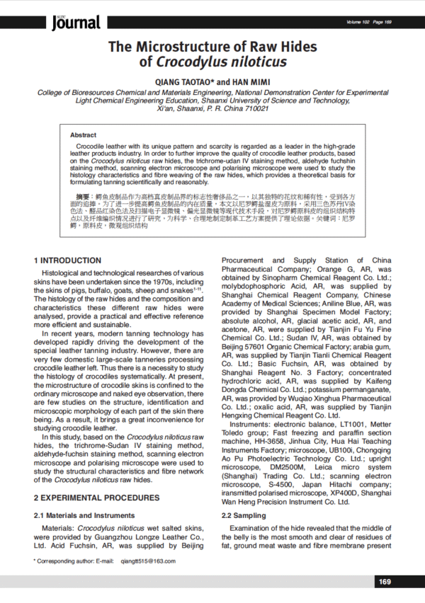 The Microstructure of Raw Hides of Crocodylus niloticus