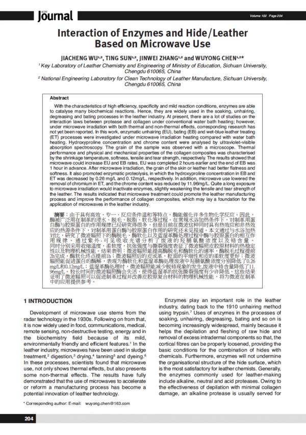Interaction of Enzymes and Hide/Leather Based on Microwave Use